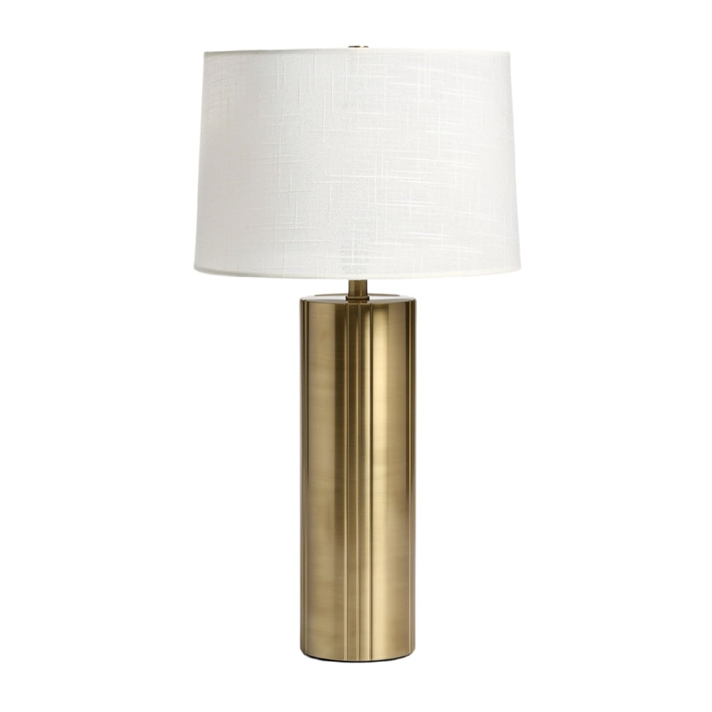 **Lampe de table en métal doré avec abat-jour en tissu blanc**